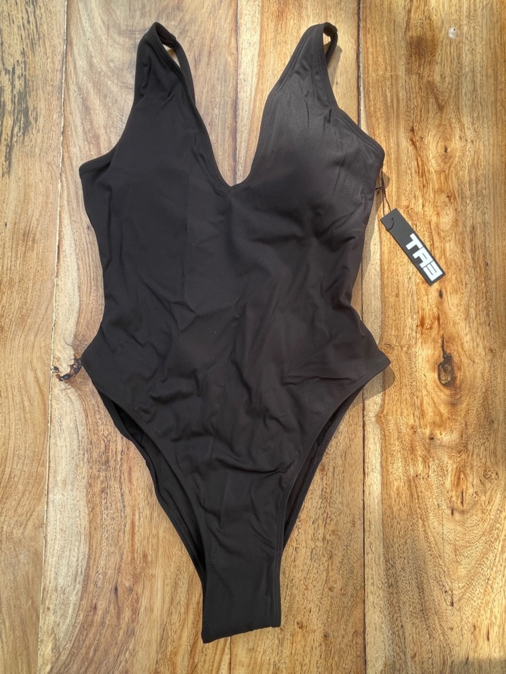 Ta3 Plungey Hi-Cut Swimsuit in Black, Size L, Reg/Long, NWT
